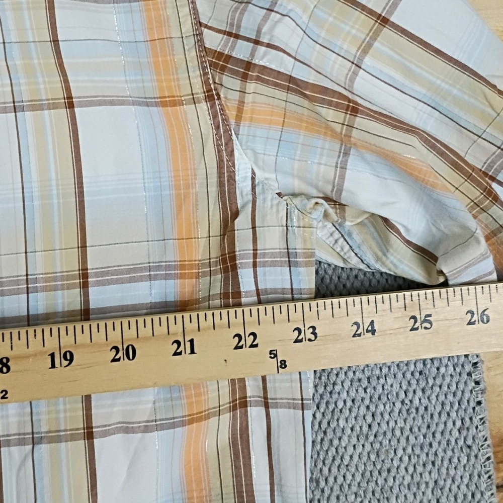 Resistol University‎ Pearl Snap Shirt Mens L Orange Plaid Western Cowboy Cotton - Picture 7 of 12